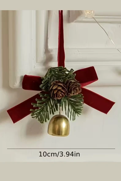 Şık Plastik Noel Ağacı Süsü | Kırmızı & Beyaz Çıngıraklı Dekor | Çam Kozalak Şeklinde Üst & Fiyonk Aksanlı Asma Süs | Yılbaşı, Noel ve Yeni Yıl Ağaç Süslemeleri ürün görseli 1