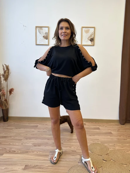 İnci Detaylı Şort Bluz Takım - Resim 9