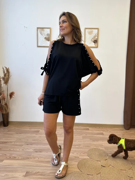 İnci Detaylı Şort Bluz Takım - Resim 8