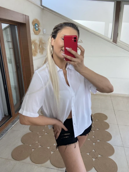 Viscon Kumaş Kısa Kol Basic Gömlek - Resim 11