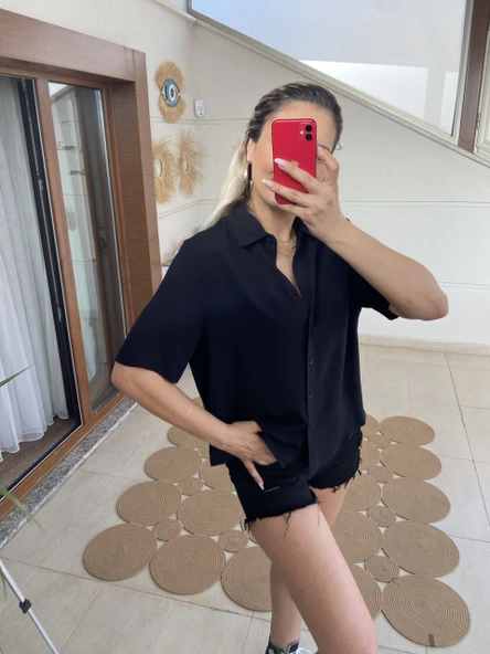 Viscon Kumaş Kısa Kol Basic Gömlek - Resim 6