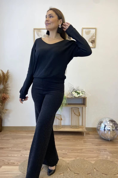 Simli Örme Likralı Pantolon - Resim 4