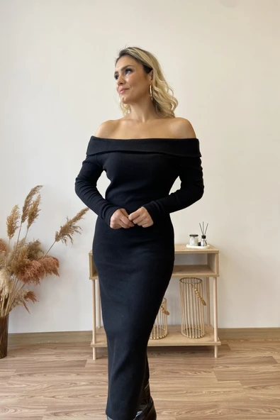 Madonna Yaka Uzun Kollu Kaşkorse Elbise ürün görseli 1