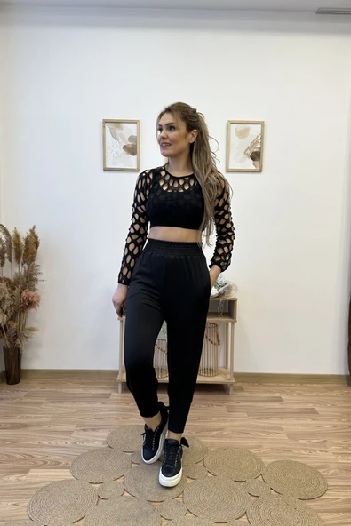Siyah Jogger Scuba Pantolon ürün görseli 1