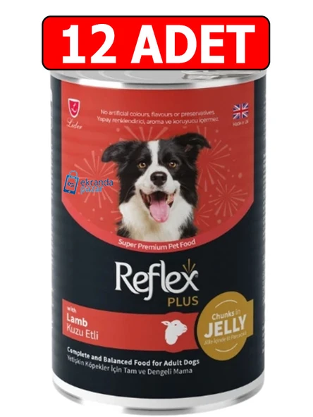 Reflex plus kuzu etli köpek konserve 12adet 400gr chunks in jelly köpek yaş mama jöle içinde et ürün görseli 1
