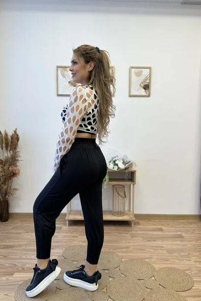Siyah Jogger Scuba Pantolon - Resim 5