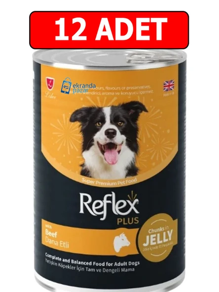 Reflex plus dana etli köpek konserve 12adet 400gr chunks in jelly köpek yaş mama beef jöle içinde et ürün görseli 1
