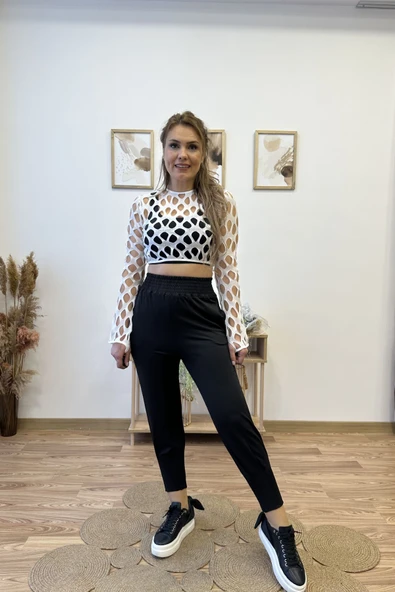 Siyah Jogger Scuba Pantolon - Resim 6