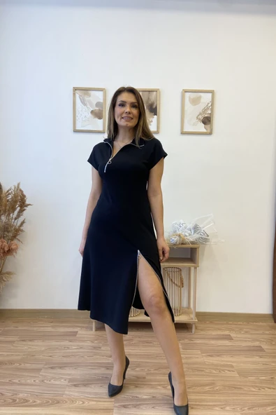 Fermuar Aksesuarlı Modal Kumaş Uzun Elbise ürün görseli 1