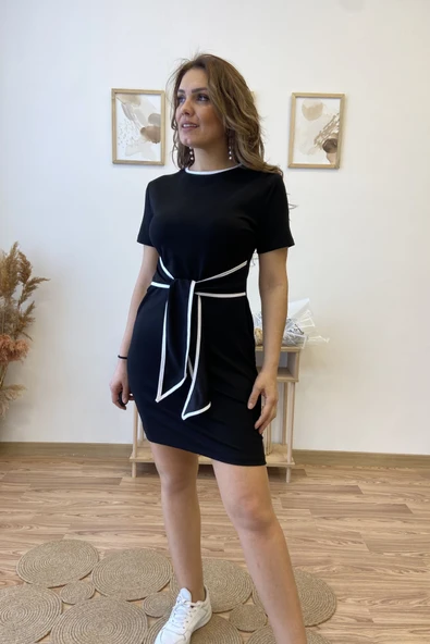 Biye Ve Bağlama Detaylı Mini Elbise ürün görseli 1