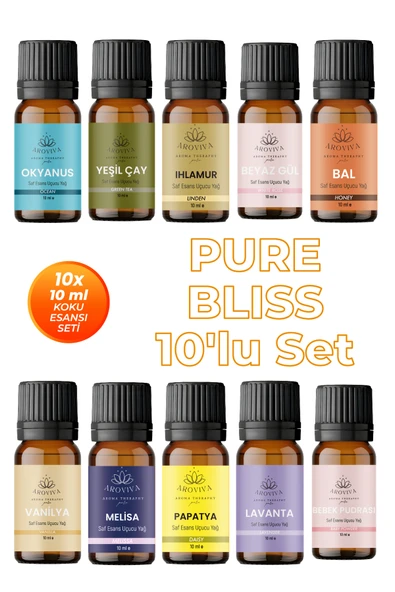 Pure Bliss 10'Lu Set – Doğal Esansiyel Uçucu Yağ,Difüzör Esansı,Buhurdanlık Yağı ürün görseli 1