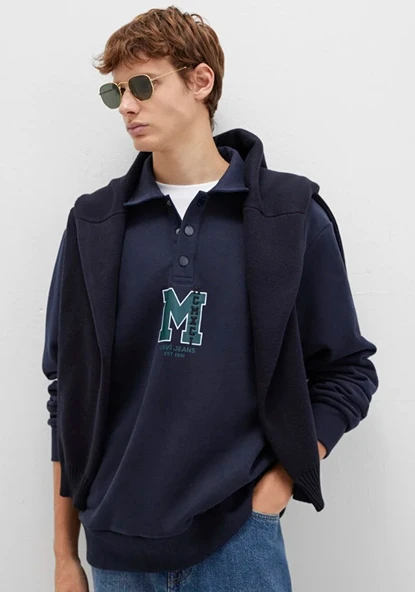 Mavi 0S10494-70490 M Logo Baskılı Yarım Düğmeli Yaka Sweatshirt ürün görseli 1