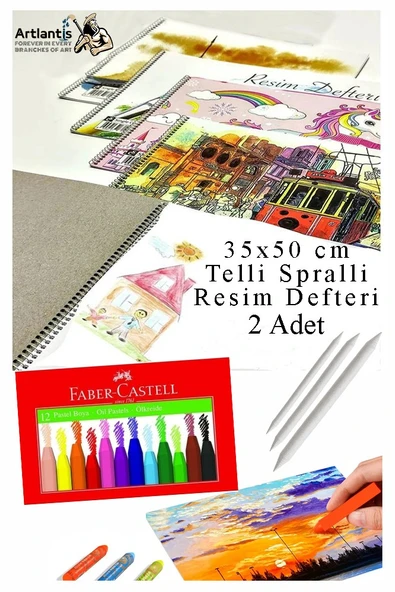 12 Renk Pastel Boya 35x50 cm Telli Spralli Resim Defteri Pastel Dağıtma Kalemi 15 Yaprak Resim Defteri Yağlı Pastel ürün görseli 1