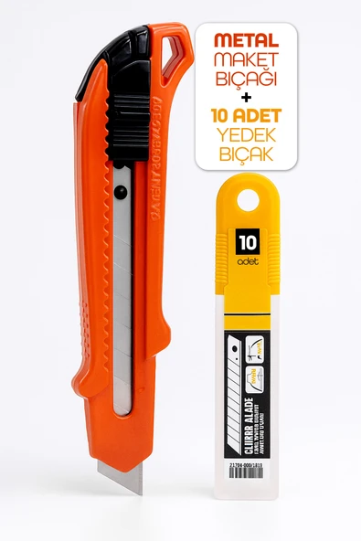 Profesyonel 18mm Metal Maket Bıçağı + 10 Adet Yedek Bıçak Seti Geniş Ağız ürün görseli 1
