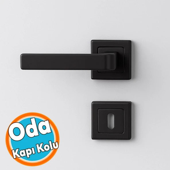 Oda Kapı Kolu Seti Kare Rozetli Sessiz Mekanizma Uyumlu Şık İç Kulp Takımı Mat Siyah Modern ürün görseli 1