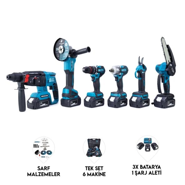 CHELIKBEI ALTILI SET (Budama testeresi +Bağ makası + 13mm Ç.MANDREN+S.SIKMA+Ş.SPRAL+Ş.HİLTİ) ürün görseli 1