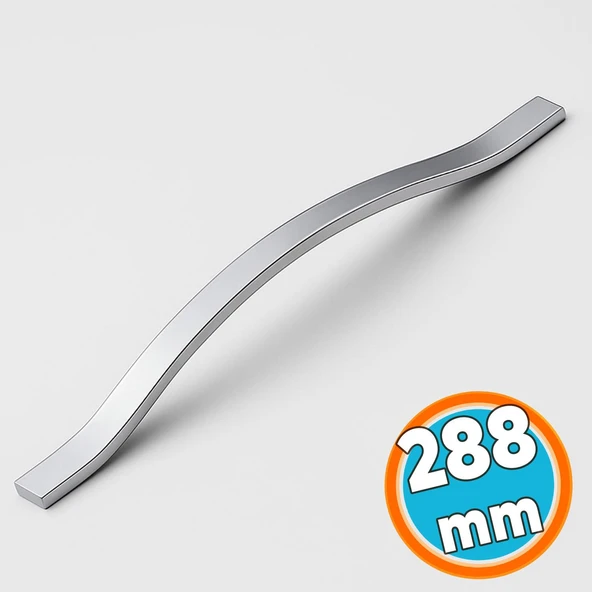 Mobilya Çekmece Dolap Kapak Kulpu Modern Mutfak Kulpları Düz Krom Gümüş Kulp 288 mm Metal ürün görseli 1