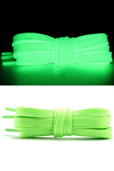 Fosforlu Neon 1 cm Kalınlığında Yeşil Renk 1 Çift Yassı Spor Ayakkabı Bağcığı ürün görseli 1