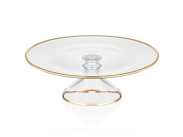 DECORİUM Cam Ayaklı 28 cm Servis Tabağı Dalia Altın M06461-AB ürün görseli 1