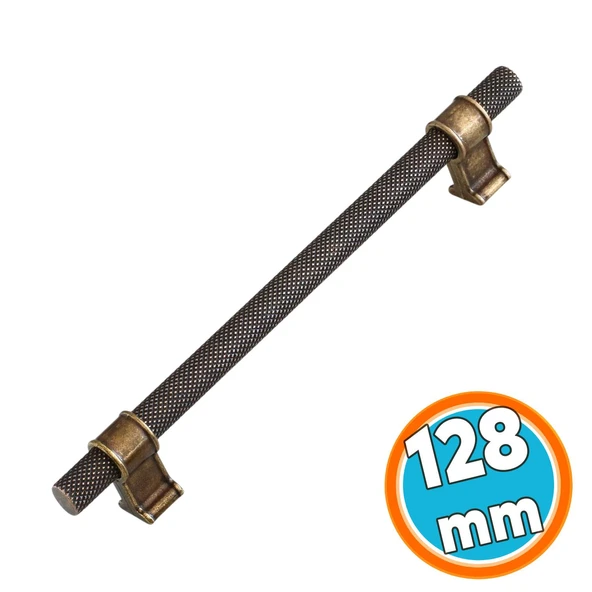 Antik Sarı Metal 128 mm Tırtıklı Desen Mobilya Mutfak Dolap Kulpu Kulbu Eskitme Kulpları ürün görseli 1