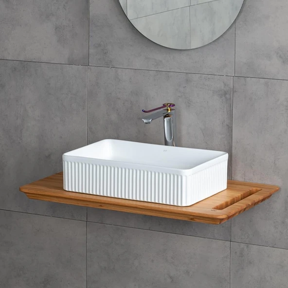 Lena E-W1004MB Tezgah Üstü Lavabo Mat Beyaz - Resim 4