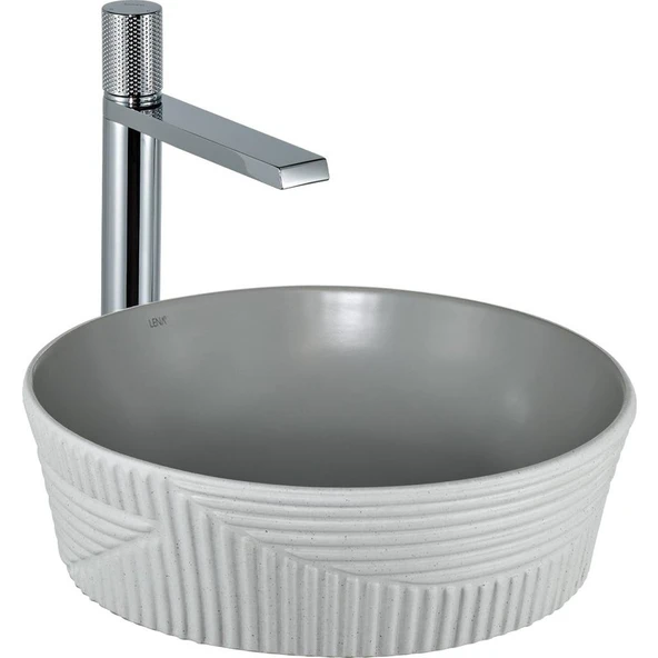 Lena E-W1502MAG Tezgah Üstü Lavabo Mat Gri & Beyaz ürün görseli 1