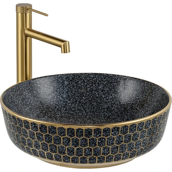 Lena E-W8145 Tezgah Üstü Lavabo Mat Gri & Altın ürün görseli 1