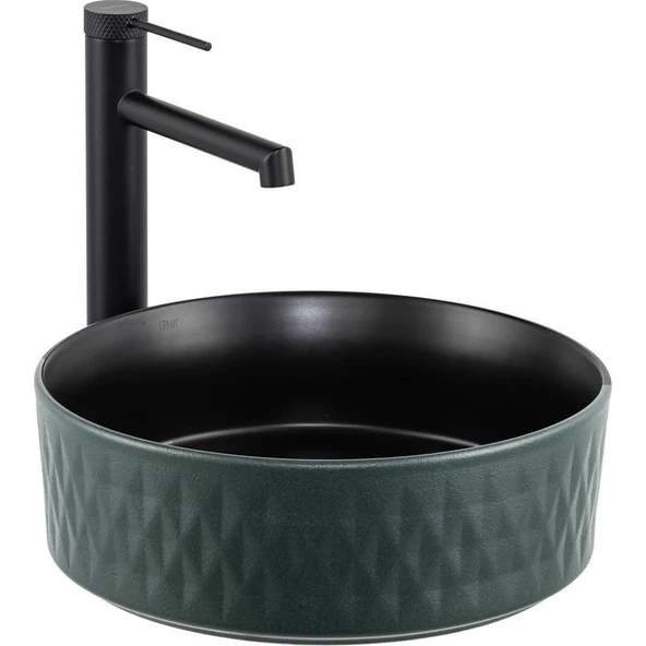 Lena Tezgah Üstü Lavabo (Mat Yeşil-Siyah) E-W5001YS ürün görseli 1