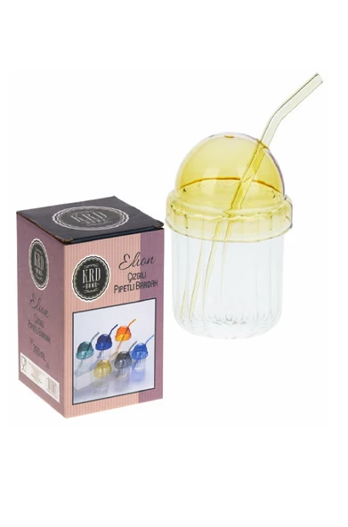 Krd Home Bardak Elion Çizgili Pipetli 390Ml KRD-4858 ürün görseli 1
