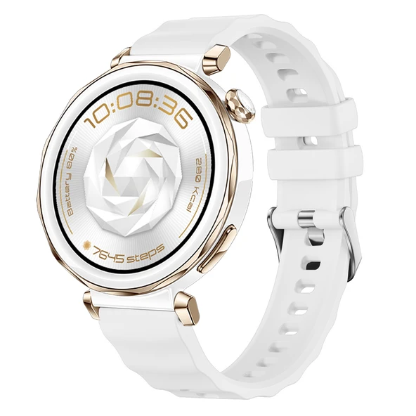 Sneezy Huawei Watch GT5 Pro 42mm İle Uyumlu SoftFlex Metal Tokalı Spor Silikon Akıllı Saat Kordonu  Beyaz ürün görseli 1