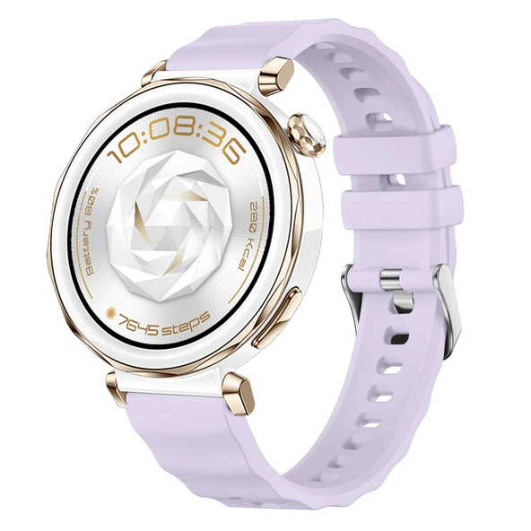 Sneezy Huawei Watch GT5 Pro 42mm İle Uyumlu SoftFlex Metal Tokalı Spor Silikon Akıllı Saat Kordonu  Lila ürün görseli 1
