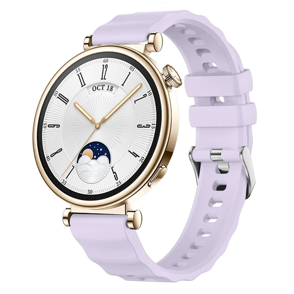 Sneezy Huawei Watch GT4 41mm İle Uyumlu SoftFlex Metal Tokalı Spor Silikon Akıllı Saat Kordonu  Lila ürün görseli 1