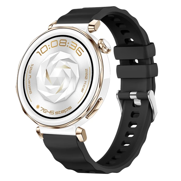 Sneezy Huawei Watch GT5 Pro 42mm İle Uyumlu SoftFlex Metal Tokalı Spor Silikon Akıllı Saat Kordonu  Siyah ürün görseli 1