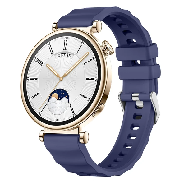 Sneezy Huawei Watch GT4 41mm İle Uyumlu SoftFlex Metal Tokalı Spor Silikon Akıllı Saat Kordonu  Lacivert ürün görseli 1