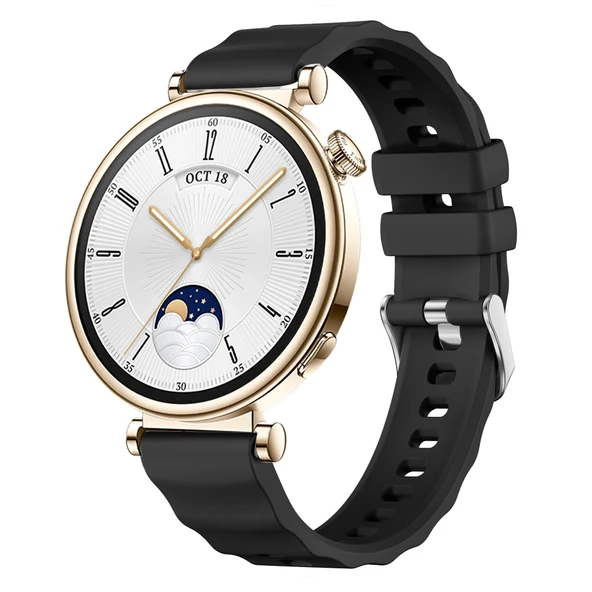 Sneezy Huawei Watch GT4 41mm İle Uyumlu SoftFlex Metal Tokalı Spor Silikon Akıllı Saat Kordonu  Siyah ürün görseli 1