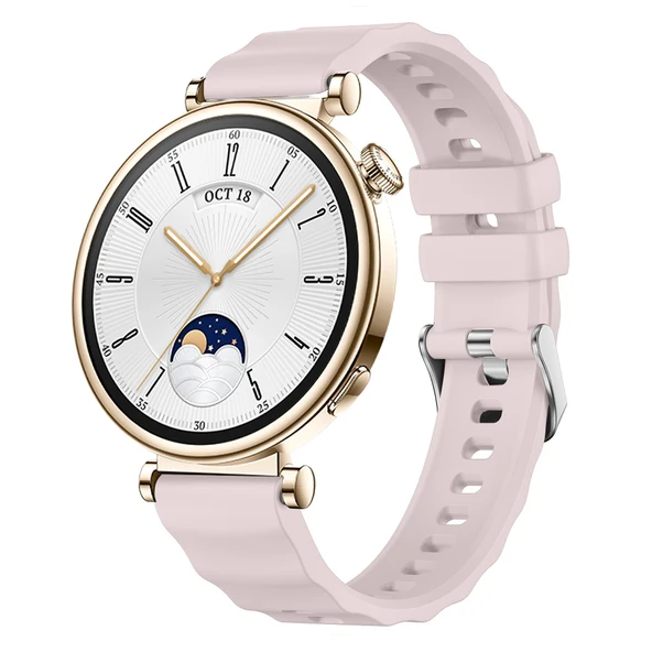 Sneezy Huawei Watch GT4 41mm İle Uyumlu SoftFlex Metal Tokalı Spor Silikon Akıllı Saat Kordonu  Pudra ürün görseli 1