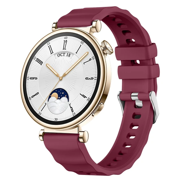 Sneezy Huawei Watch GT4 41mm İle Uyumlu SoftFlex Metal Tokalı Spor Silikon Akıllı Saat Kordonu  Mürdüm ürün görseli 1