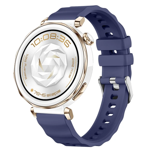 Sneezy Huawei Watch GT5 Pro 42mm İle Uyumlu SoftFlex Metal Tokalı Spor Silikon Akıllı Saat Kordonu  Lacivert ürün görseli 1