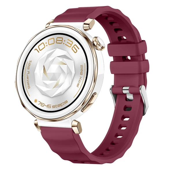 Sneezy Huawei Watch GT5 Pro 42mm İle Uyumlu SoftFlex Metal Tokalı Spor Silikon Akıllı Saat Kordonu  Mürdüm ürün görseli 1