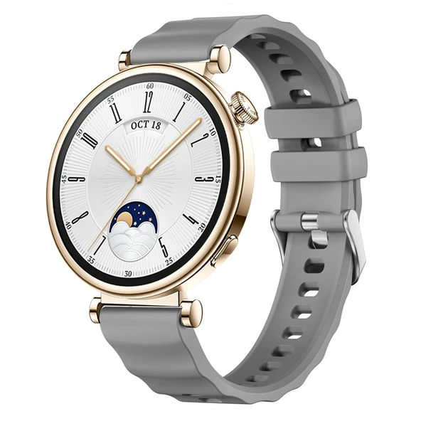 Sneezy Huawei Watch GT4 41mm İle Uyumlu SoftFlex Metal Tokalı Spor Silikon Akıllı Saat Kordonu  Koyu Gri ürün görseli 1