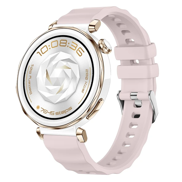 Sneezy Huawei Watch GT5 Pro 42mm İle Uyumlu SoftFlex Metal Tokalı Spor Silikon Akıllı Saat Kordonu  Pudra ürün görseli 1