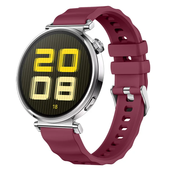 Sneezy Huawei Watch GT5 41mm İle Uyumlu SoftFlex Metal Tokalı Spor Silikon Akıllı Saat Kordonu  Mürdüm ürün görseli 1