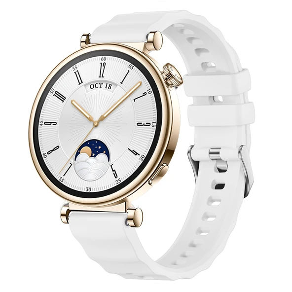 Sneezy Huawei Watch GT4 41mm İle Uyumlu SoftFlex Metal Tokalı Spor Silikon Akıllı Saat Kordonu  Beyaz ürün görseli 1
