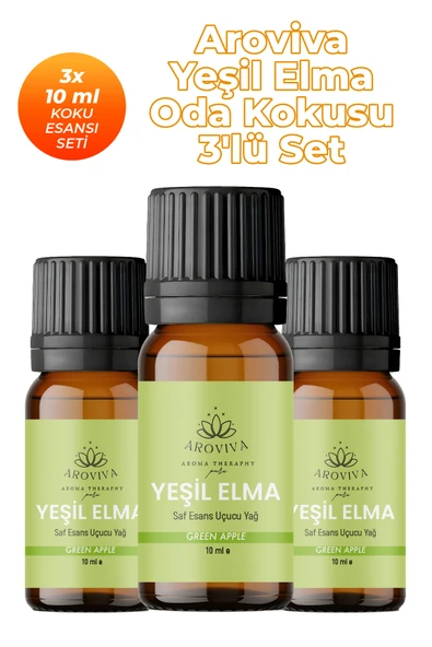 Yeşil Elma Oda Kokusu 3'Lü Set- Doğal Esansiyel Uçucu Yağ, Difüzör Esansı, Buhurdanlık Yağı ürün görseli 1