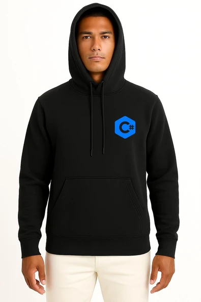 Kapüşonlu Csharp Logo Cep Tasarımlı Unisex Sweatshirt - Resim 11