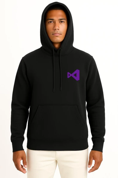 Kapüşonlu Visual Studio Logo Cep Tasarımlı Unisex Sweatshirt - Resim 11