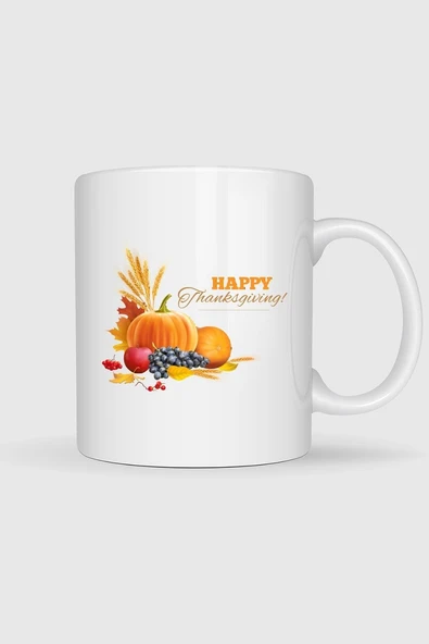 Mutlu Şükran Günü Meyveler Thanksgiving Tasarımlı Kupa Bardak ürün görseli 1