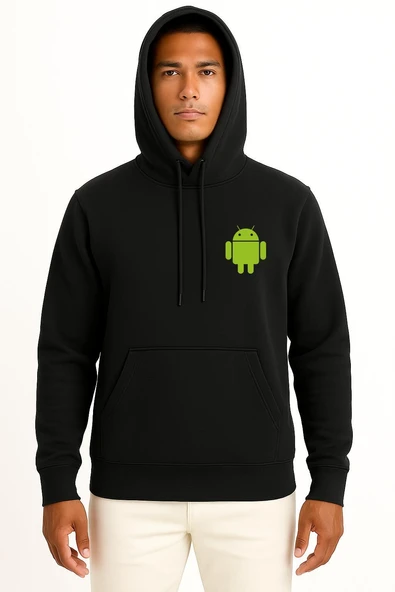 Kapüşonlu Android Logo Cep Tasarımlı Unisex Sweatshirt - Resim 9