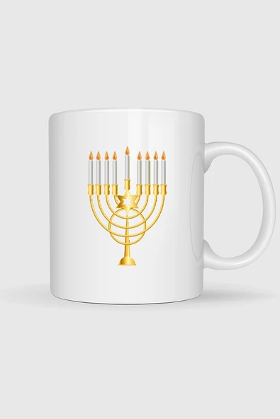 Hanukkah Menorah Yahudi Bayramı Tasarımlı Kupa Bardak ürün görseli 1