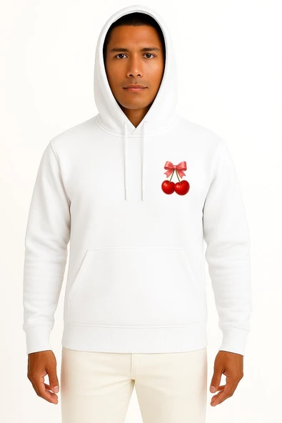 Kapüşonlu Kiraz Cep Tasarımlı Unisex Sweatshirt ürün görseli 1